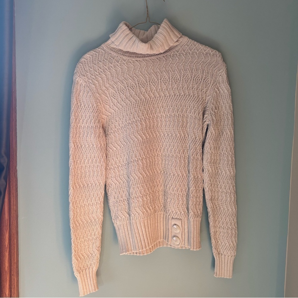 Ann Taylor Loft Women’s Size Small Cream Turtleneck Sweater with Button Detail